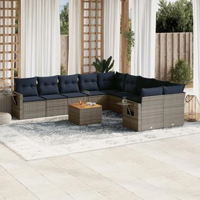 vidaXL 11 pcs conjunto sofás de jardim c/ almofadões vime PE cinzento