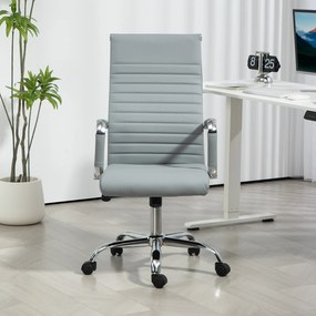 Cadeira de Escritório Giratoria 360° Inclinável com Altura Ajustável Rodas Apoio de Braços 54x62x104-114 cm Cinzento Claro