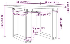 Mesa de centro estrutura em O 50x50x35 cm pinho e aço