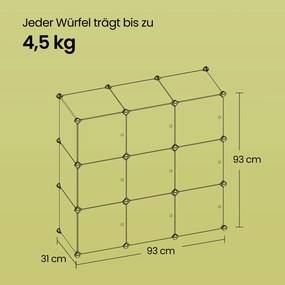Armario de arrumação de plástico com 9 cubos 93 x 31 x 93 cm Branco