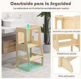 Torre de pé de cozinha dobrável 3 em 1 para crianças com mesa de quadro negro Banco de segurança para casa de banho Barra de segurança para casa de ba