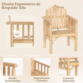 Cadeira de madeira para exteriores com braços e encosto alto inclinado 66 cm x 62,5 cm x 98 cm cor natural