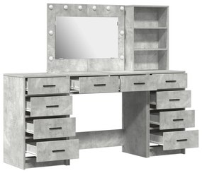 Conjunto de Mesa de Maquilhagem 3 Peças com LED Cinza Concreto Madeira