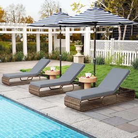 Espreguiçadeira de Jardim com encosto ajustável 185 x 65 x 26-86 cm, almofada e espaço de arrumação para piscina, pátio e jardim Cor do rattan PE: Cas