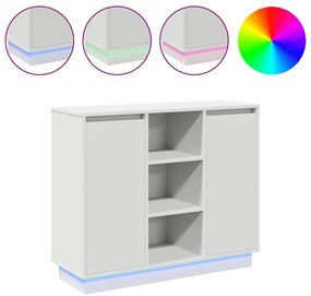 Sideboard com LED Branco 90x32x75 cm em Madeira Compensada