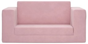 Sofá-cama infantil de 2 lugares pelúcia macia rosa