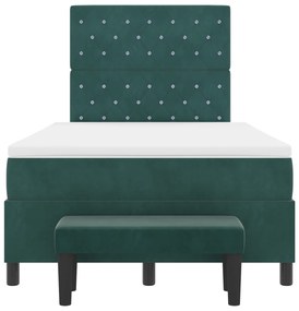 Cama Box Spring com Colchão e Banco Verde Escuro 120x200 cm Veludo