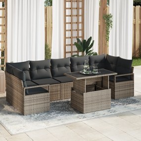 Conjunto de Sofás de Jardim vidaXL 8 Peças com Almofadas Cinza Rattan