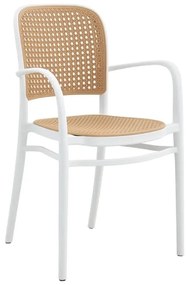 Conjunto 4 Cadeiras de Jardim, Terraço  FUNCHAL, empilhável, polipropileno branco e bege Restaurante, Café, Bar