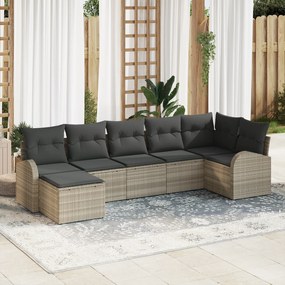 Conjunto de Sofá de Jardim de 7 Peças com Almofadas Cinza Claro Rattan