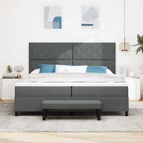 Cama Box Spring com Colchão e Banco Cinza Escuro 200x200 cm Tecido