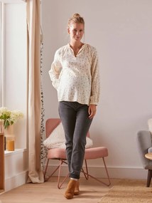 Jeans mom, faixa sem costuras, para grávida cinzento medio liso