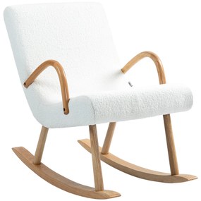 HOMCOM Poltrona Baloiço Moderna Estofada em Lã com Apoio para os Braços e Pés de Madeira 60x93x86 cm Branco e Madeira