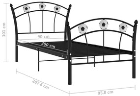 Estrutura de cama com design de futebol 90x200 cm metal preto