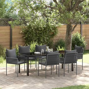 vidaXL Conjunto de Jantar de Jardim com 7 Peças e Almofadas em Rattan Sintético Preto
