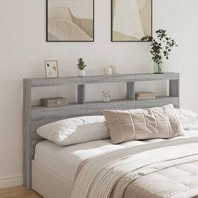 Armário de cabeceira c/ luzes LED 180x17x102 cm cinzento sonoma