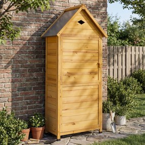 Abrigo de jardim em madeira com porta 81 x 46 x 174 cm, fechadura, piso, 4 estantes removíveis, ventilação, telhado inclinado, arrumação de ferramenta