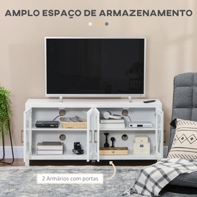 Móvel de TV para Televisores de até 58" com 4 Portas de Vidro Temperado e Prateleiras Ajustáveis 130x35x60 cm Branco