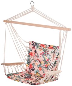 Outsunny Cadeira Rede Suspensa com Estampa Floral Almofada de Apoio para a Cabeça Cadeira Rede Baloiço 100x106cm Multicor | Aosom Portugal