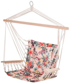 Outsunny Cadeira Rede Suspensa Estampa Floral Almofada Conforto Design 100x106 cm Multicor Ideal Relaxamento Exterior | Aosom Portugal