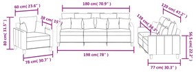 3 pcs conjunto de sofás com almofadas tecido cinza-acastanhado