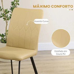 Conjunto de 2 Cadeiras Wemi em Couro Artificial - Cáqui - Design Moder