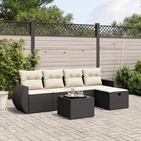6 pcs conjunto sofás de jardim c/ almofadões vime PE preto