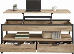 Mesa de centro com altura ajustável 50 x 120 x (48-63) cm com gavetas Castanho camelo-Preto