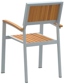 Cadeiras de Jardim Empilháveis 8 pcs Aço Cinza e Madeira Sólida de Acá