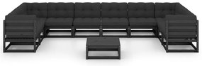 11 pcs conjunto longue jardim c/ almofadões pinho maciço preto