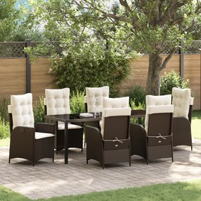 vidaXL Conjunto de Jantar de Jardim 7 Peças com Almofadas Marrom Vime Sintético