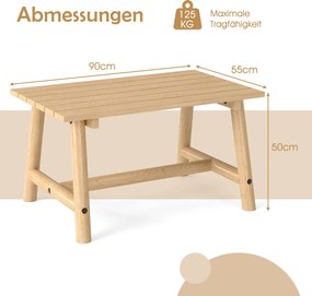 Mesa de jardim em madeira maciça retangular 90 x 55 x 50 cm Natural