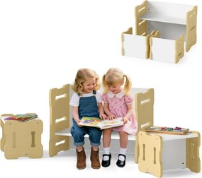 Conjunto de mesa e cadeira para crianças Conjunto de 3 peças para crianças pequenas com 2 bancos e mesa de atividades Natural