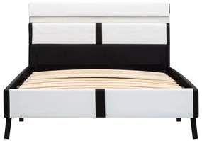 Estrutura cama c/ LED 90x200 cm couro artificial branco e preto
