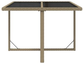 Mesa de jardim 109x107x74 cm vime PE e vidro bege