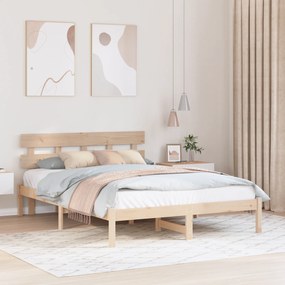 Estrado de Cama com Cabeceira 160x200 cm Madeira Sólida Pinho