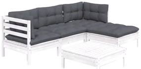 5 pcs conjunto lounge de jardim c/ almofadões pinho branco