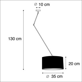 Candeeiro de suspensão preto com abajur de veludo vermelho com dourado 35 cm - Blitz Clássico / Antigo