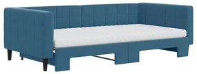 Sofá-cama com gavetão e colchões 100x200 cm veludo azul