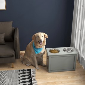 Comedouro Elevado para Cães com 2 Tigelas de Aço Inoxidável e Espaço de Armazenamento Oculto 60x30x41 cm Cinzento