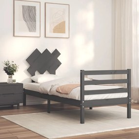 3195273 vidaXL Estrutura de cama com cabeceira 90x200 cm madeira maciça cinza