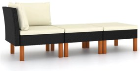 3 pcs conj. lounge jardim vime PE e madeira de eucalipto maciça