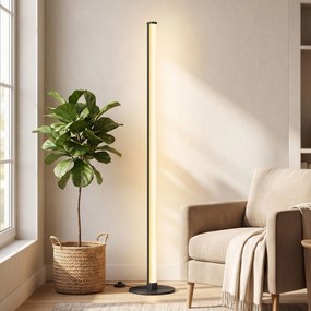 Candeeiro de pé LED com regulador de intensidade e luz branca quente, 3000 K, 18 x 18 x 139,4 cm, preto