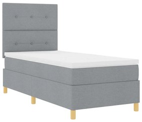 Camas Box com Colchão e Luz LED Cinza Claro 100x200 cm Tecido