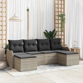 Conjunto de Sofá de Jardim vidaXL de 6 Peças com Almofadas Cinzento Claro Rattan Poliéster