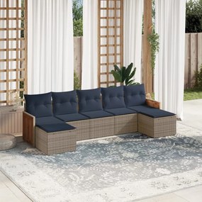 vidaXL 7 pcs conjunto sofás p/ jardim c/ almofadões vime PE cinzento
