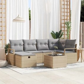 Conjunto de Sofá de Jardim vidaXL com Almofadas Bege Vime Sintético