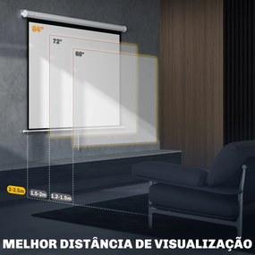 Tela de Projeção de 84 Polegadas Tela de Projetor Manual Formato 4:3 4K  Montagem na Parede ou Teto 181x8x138 cm Branco