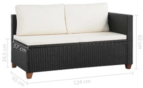 4 pcs conjunto lounge de jardim c/ almofadões vime PE preto