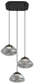 Candeeiro suspenso de design preto com vidro fumado 3-luzes - Gus Design